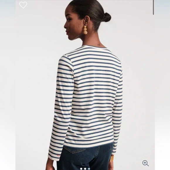 France’s Valentine Long Sleeve Striped Tee Shirt in Navy/Oyster - Picture 2 of 8